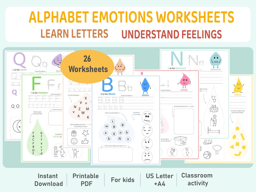 Sel Letters Emotions Alphabet Worksheets | SEL Learning Activities, Letter Tracing ...