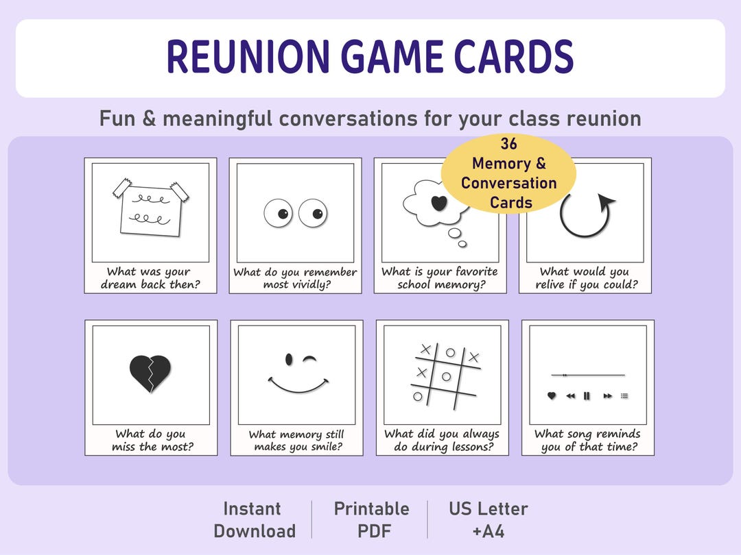 Class Reunion Cards Printable | School Memory Questions Game | High ...