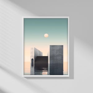 Minimalist Architectural, Teal Peach Gradient, Modern Decor, Digital Download, Wall Art, Printable Poster