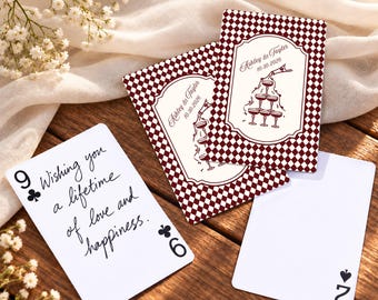 Carte da gioco personalizzate per matrimoni, un'alternativa al libro degli ospiti, un mazzo di carte personalizzato.