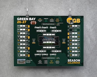 Green Bay voetbalkalender 2026-2027, printbare wandkaart, wedstrijdschema, Green Bay voetbalbracket, Green Bay plannerposter