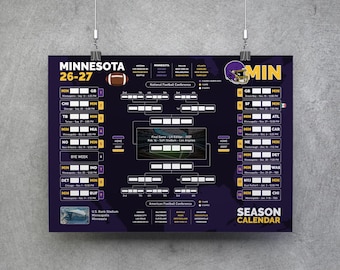 Minnesota Football Kalender 26-27, printbare wandkaart, wedstrijdschema, Minnesota Football Bracket, Minnesota plannerposter