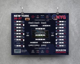 Voetbalkalender New York 26-27, printbare wandkaart, wedstrijdschema, New York voetbaltoernooischema, plannerposter voor New York
