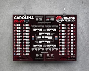 Carolina Hockey Kalender 26-27, printbare wandkaart, hockeywedstrijdenschema, Carolina Hockey Bracket, Carolina Planner Poster
