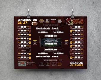 Washington Football Kalender 26-27, printbare wandkaart, wedstrijdschema, Washington Football Bracket, Washington Planner Poster