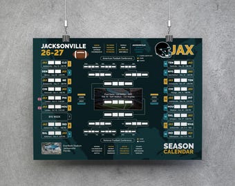 Jacksonville voetbalkalender 26-27, printbare wandkaart, wedstrijdschema, Jacksonville voetbalbracket, Jacksonville planner