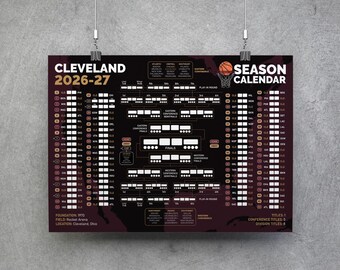 Cleveland 26-27 Kalender, Printbare Muurposter, Basketbalwedstrijden Schema, Cleveland Basketbaltoernooischema, Cleveland Planner Poster