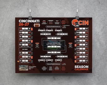 Cincinnati Football Kalender 26-27, printbare wandkaart, wedstrijdschema, Cincinnati Football Bracket, Cincinnati plannerposter