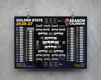 Golden State 26-27 Kalender, Printbare Muurposter, Basketbalwedstrijden Schema, Golden State Basketbalbracket, Golden State Planner Poster