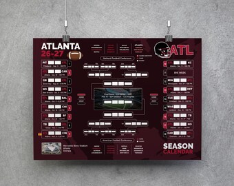 Atlanta Football Kalender 26-27, printbare wandkaart, wedstrijdschema, Atlanta Football Bracket, Atlanta plannerposter