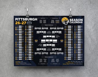Pittsburgh Hockeykalender 2026-2027, printbare wandkaart, wedstrijdschema, Pittsburgh Hockeybracket, Pittsburgh plannerposter