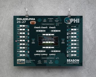Philadelphia Football Kalender 26-27, Printbare Muurposter, Wedstrijdschema, Philadelphia Football Bracket, Philadelphia Planner