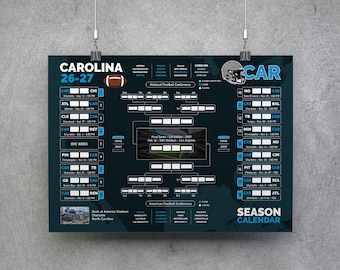 Carolina Football Kalender 26-27, printbare wandkaart, wedstrijdschema, Carolina Football Bracket, Carolina plannerposter