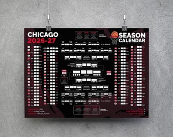 Chicago basketbalkalender 2026-2027, printbare wandkaart, basketbalwedstrijdenschema, Chicago basketbalbracket, Chicago plannerposter