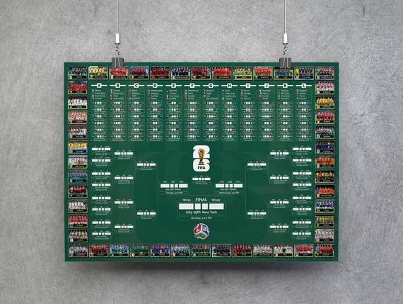 Affiche Double-face Coupe Du Monde 2026 – 90x60 Cm, Avec 48 Autocollants, Cordelette Et Marqueur – Pour Salons Ou Bars