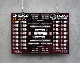 Chicago Hockeykalender 2026-2027, printbare wandkaart, hockeywedstrijdenschema, Chicago Hockeybracket, Chicago plannerposter