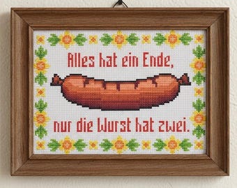 Proverbe allemand « Wurst » - Dire drôle d'Allemagne, grille de point de croix (téléchargement PDF)