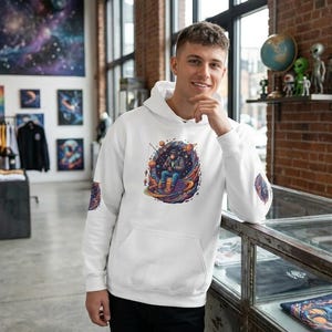 Astronaut Ape Fishing Hoodie, Galaxy Chimpanzee Space Pullover, Sci-Fi Art Sweatshirt