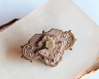 RIBBON SCARF CLIP Vintage 80 Woman Brooch Gold Tone Metal Ribbon Scarf Clip Shawl Clasp