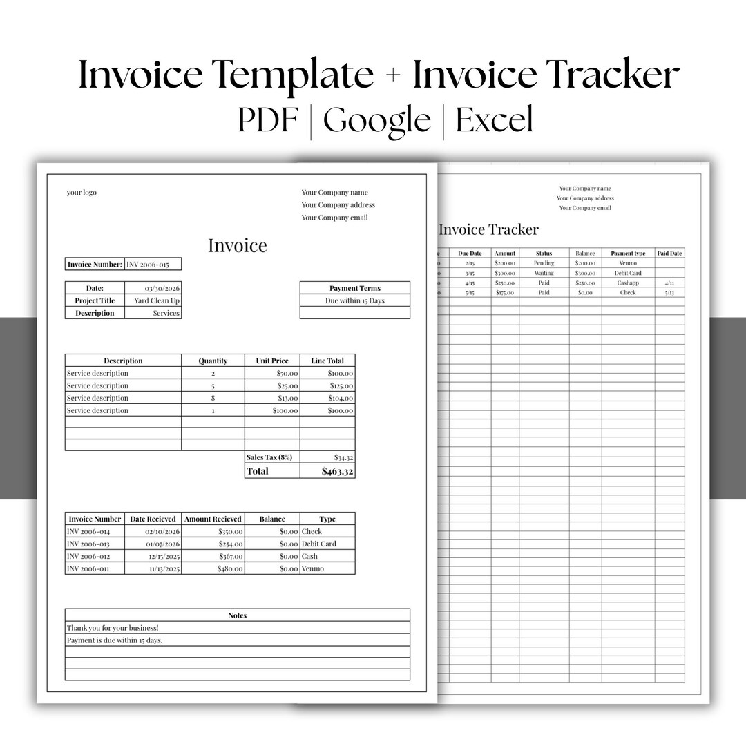 Invoice Template Tracker Bundle | Small Business Excel Google Sheets ...