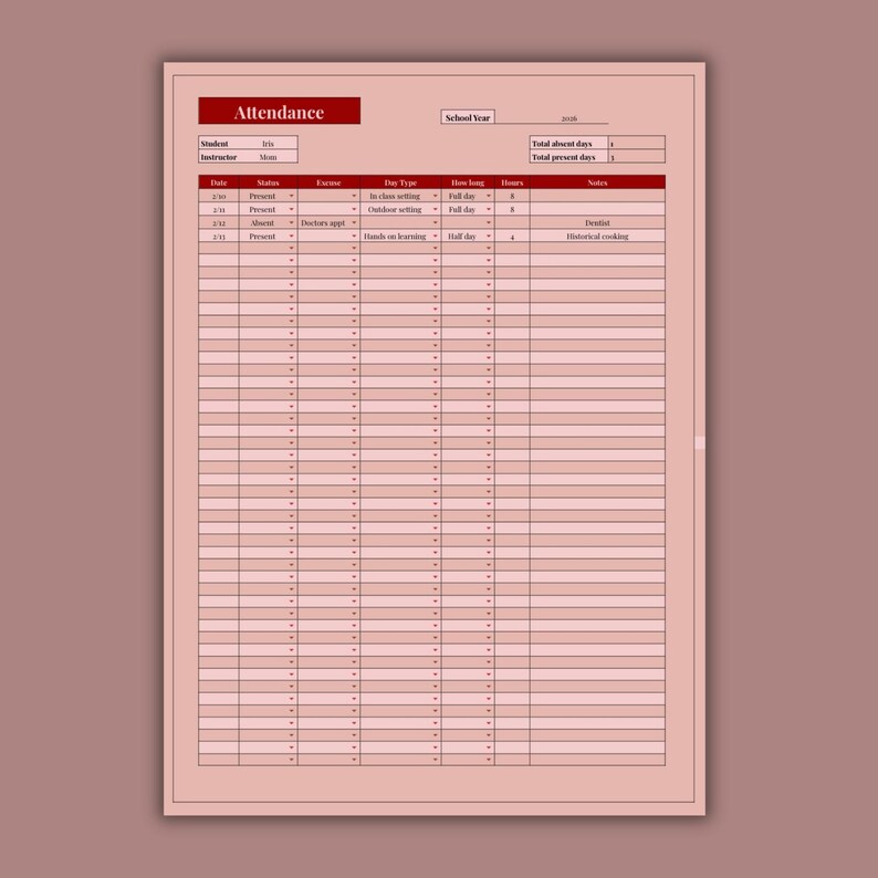 Homeschool Record Keeping Spreadsheet | Attendance, Assignment, Reading ...
