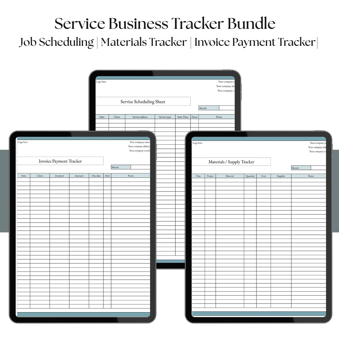 Service Business Tracker Bundle | Job Schedule, Materials, Invoice Log ...