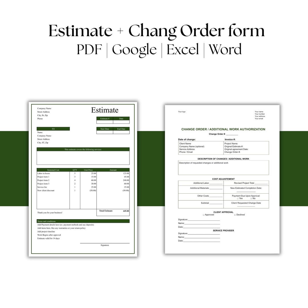 Lawn Care Estimate Template + Change Order Form | Landscaping Quote ...