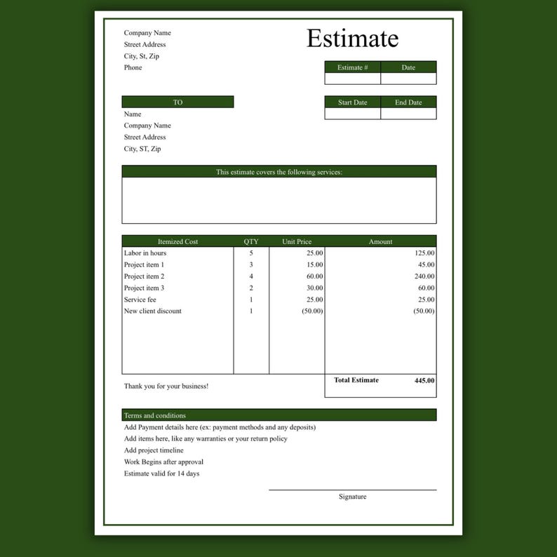 Lawn Care Estimate Template + Change Order Form | Landscaping Quote ...