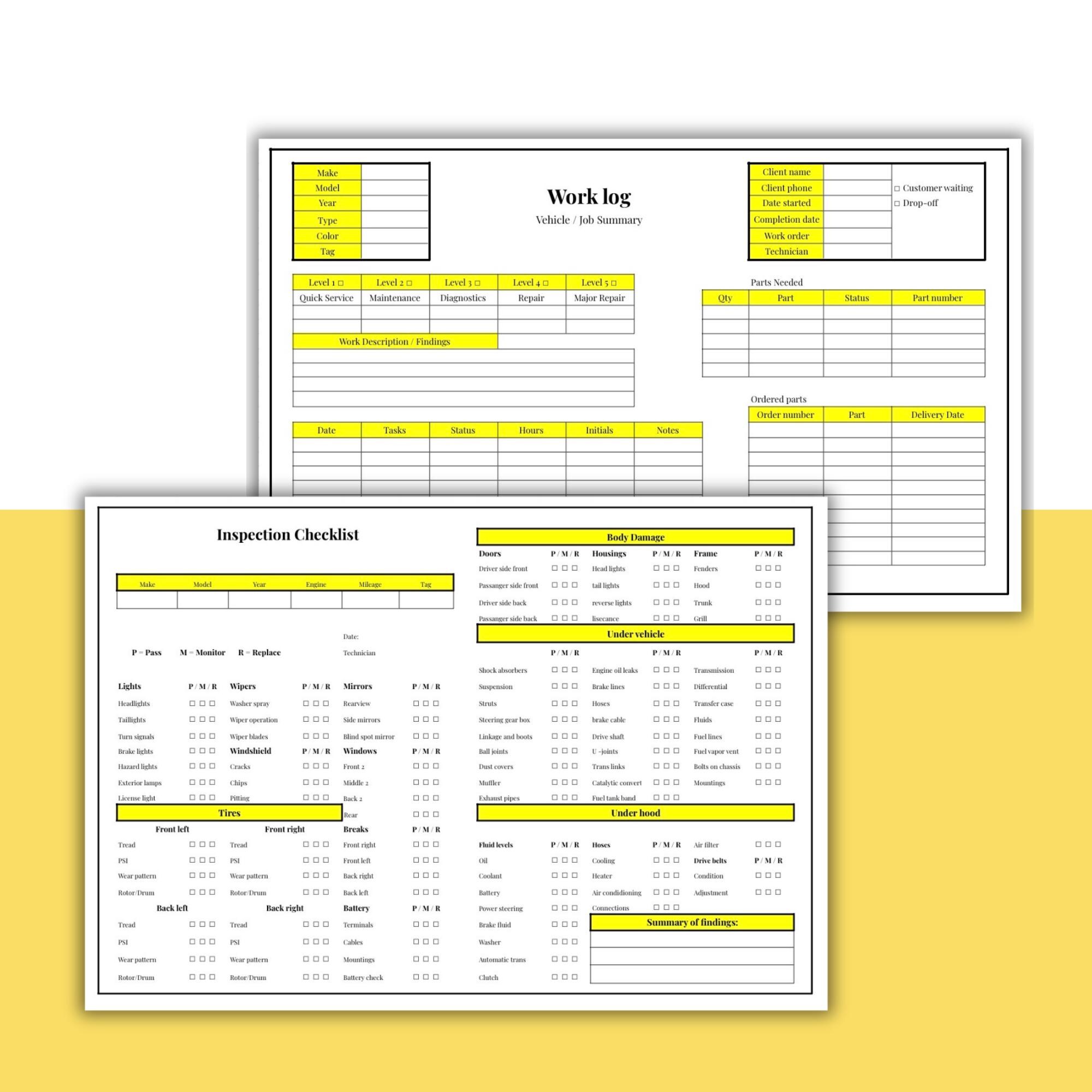 Auto Mechanic Forms Bundle | Invoice, Estimate, Work Order, Repair Log ...