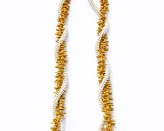 Gold White Forever Lei | Handmade Twisted Hawaiian Keepsake Graduation Celebration | Lego Lei