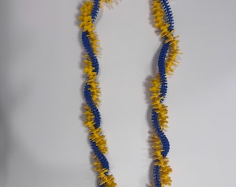 Yellow Royal Blue Graduation Lei | Kaiser High School Lei | Forever Lei Hawaii | Handmade Yellow Blue Lei | LEGO Flower Lei | Class of 2026