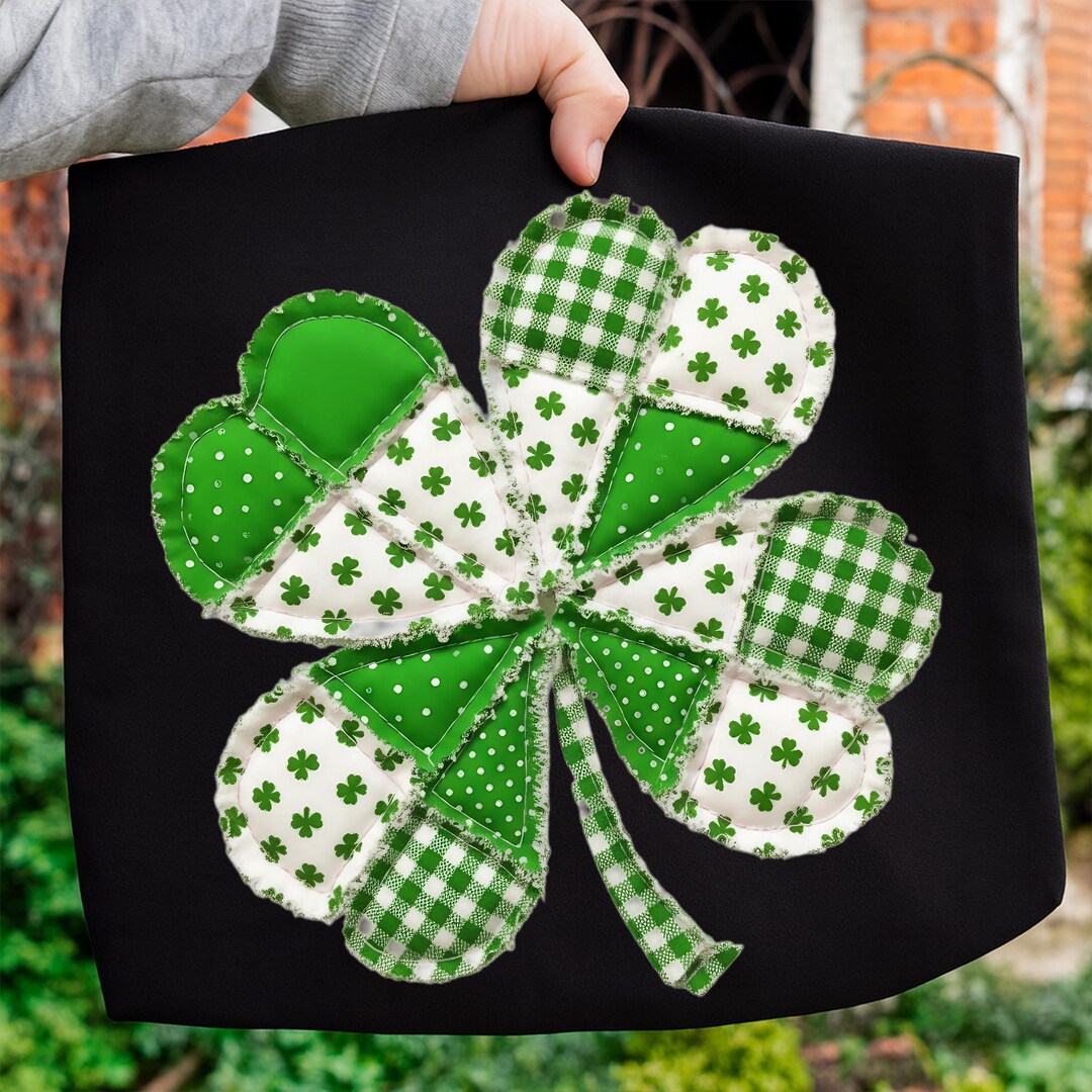 St Patrick’s Day Shamrock Patchwork PNG, Green Clover Fabric Style ...