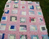 Vintage FEED SACK QUILT Multicolor Blocks Feedbag Backing Cotton Blanket Liner Cutter Project 67 quot x 82 quot Throw Boho Chic Cottage Project