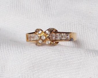 925 Vermeil CZ FASHION RING Crossover Princess Size 9.25
