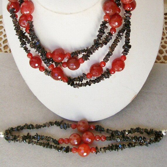 Sale -- Carnelian & Smoky Quartz NECKLACE and BRA… - image 3