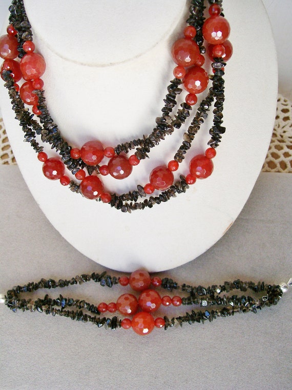 Sale -- Carnelian & Smoky Quartz NECKLACE and BRA… - image 6