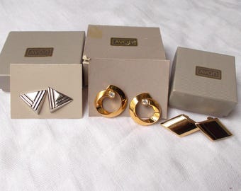 3 pr. AVON EARRINGS in Boxes Ribbon Sparkle Chevron Marquis .116