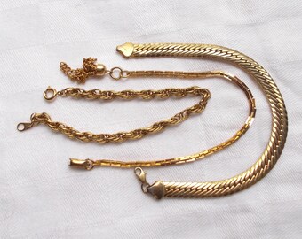Lot of 3 CHAIN BRACELETS Herringbone Rope Tassel Goldtone .44