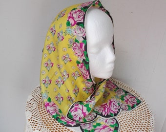 Vintage Yellow SILK NECK SCARF Pink Roses 11x35 Narrow Fashion Accessory Head Wrap Purse Accent