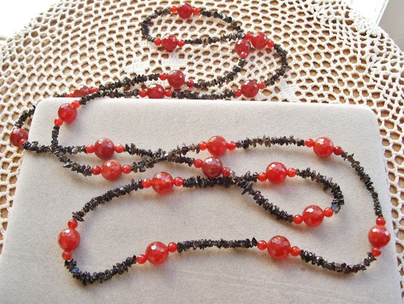 Sale -- Carnelian & Smoky Quartz NECKLACE and BRA… - image 4