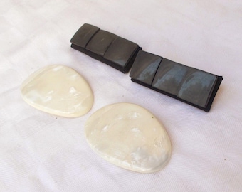 Lot of 2 Pair SHOE CLIPS Vintage Acrylic White Shell Gray Blocks 1960’s