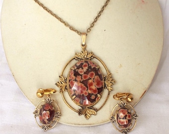 Vintage Leopard Skin NECKLACE & EARRINGS Goldtone Clip On