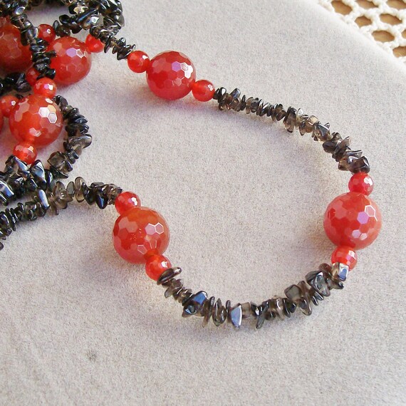 Sale -- Carnelian & Smoky Quartz NECKLACE and BRA… - image 2