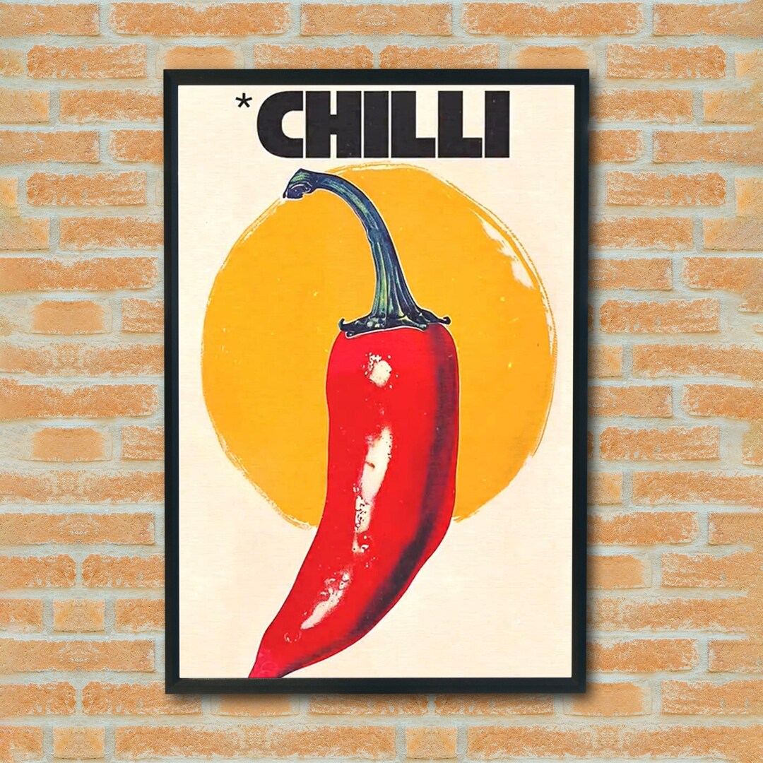 Retro Chilli Pepper Poster, Vintage Kitchen Wall Art, Spicy Red Chili ...
