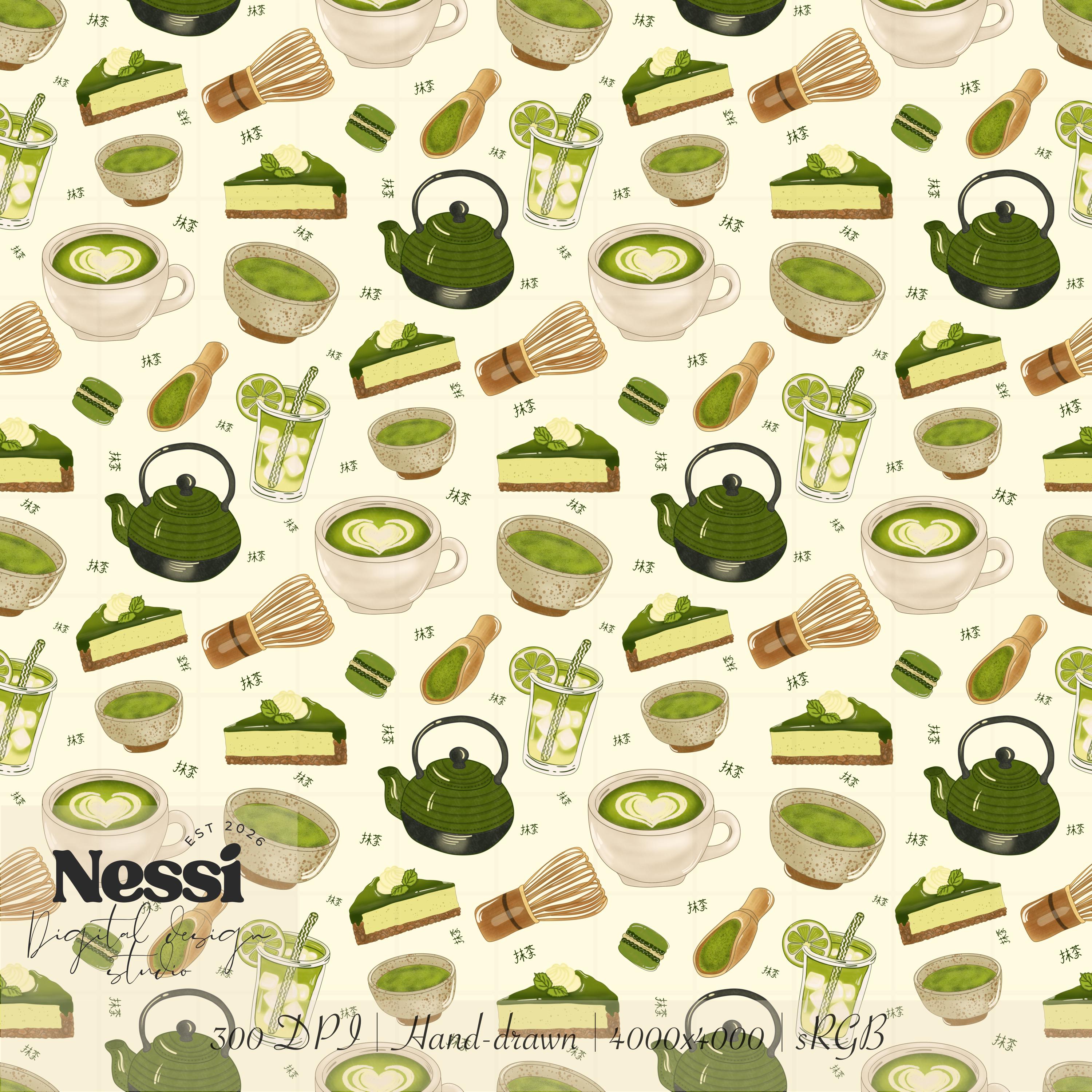 Matcha Green Pattern Matcha Seamless Pattern PNG: Japanese Green Tea Digital Paper (12x12 ...