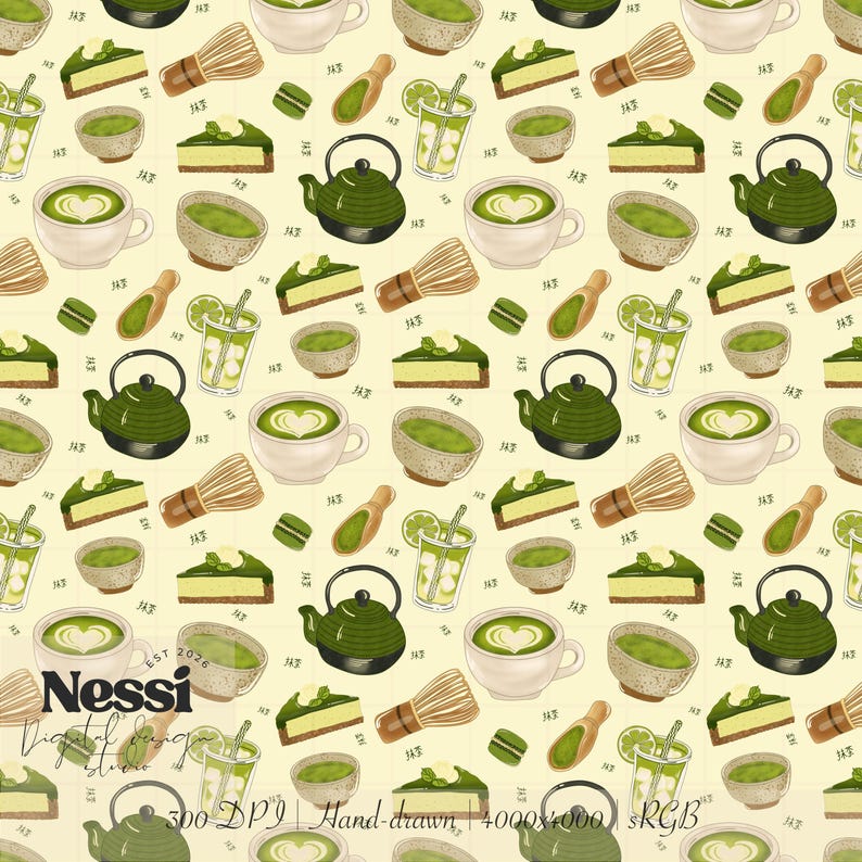 Matcha Design Pattern Matcha Seamless Pattern PNG: Japanese Green Tea Digital Paper (12x12 ...