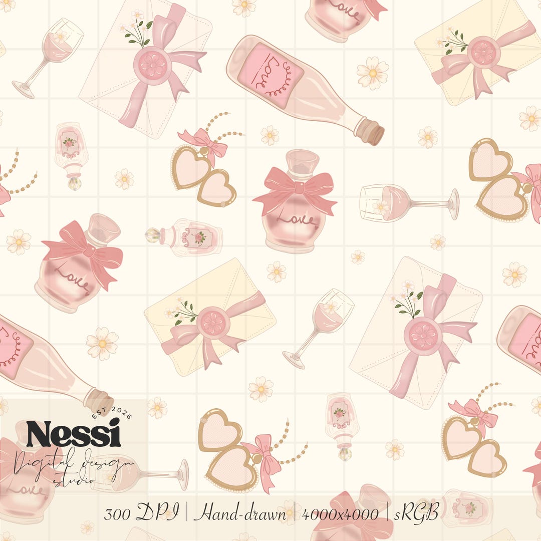 Coquette Bow Seamless Pattern PNG, Vintage Floral Digital Paper, Girly ...
