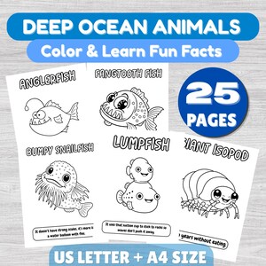 Deep Sea Animals Coloring Pages | Ocean Learning Activity | Digital download
