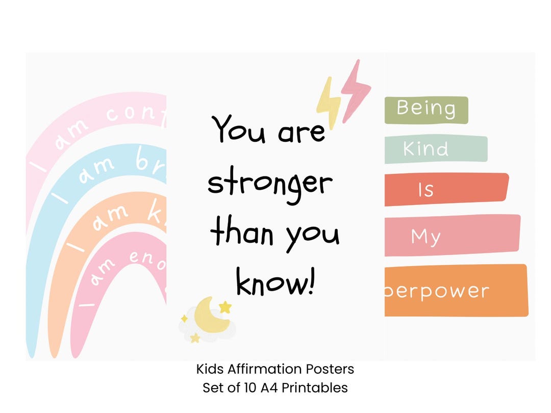 Kids Affirmation Posters – Set of 10 A4 Printable Wall Art for Nursery ...