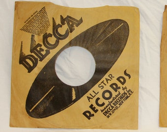 Brown Paper Record Sleeves Vintage 78 RPM Record Sleeve Mercury, Brunswick,  Okeh, Signature, Masterpiece 1940's 